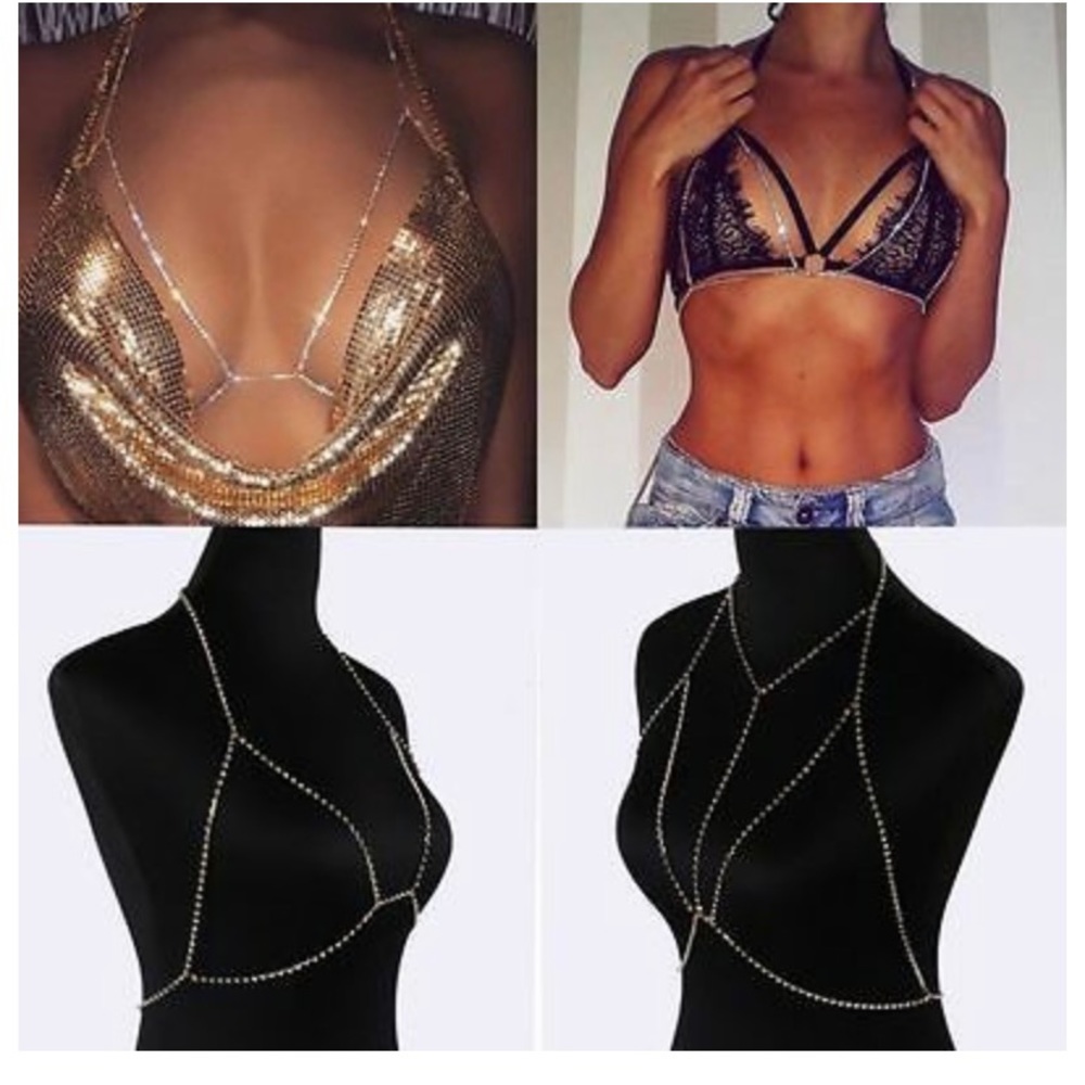 SILVER Rhinestone Chain bra - Picture 2 of 2